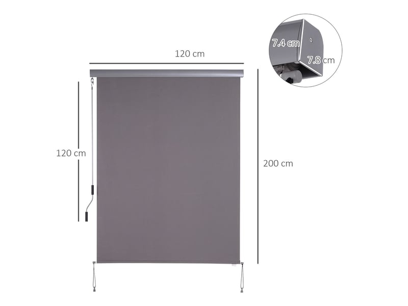 Parasol 120x200, brise-vue vertical parasol, protection vent, ouverture à manivelle, gris - Conforama B