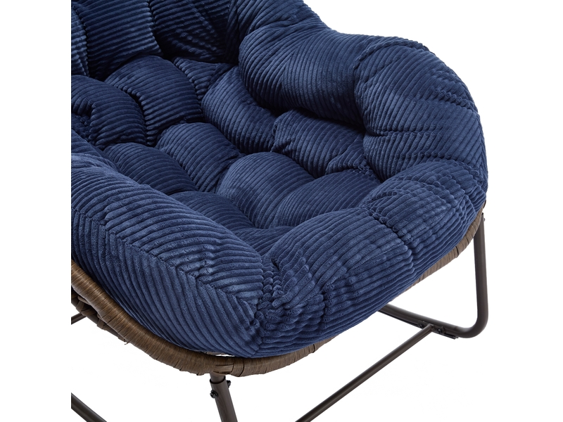  Fauteuil à bascule de jardin en résine tressée bleu marine, coussin rembourré et structure acier, pour se détendre  - Conforama D