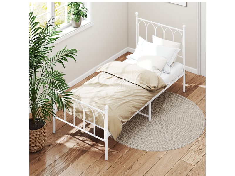  Lit simple 90x200 cm métal blanc style industriel, anti-bruit, rangement sous le lit, structure robuste, lit ado sans matelas  - Conforama D