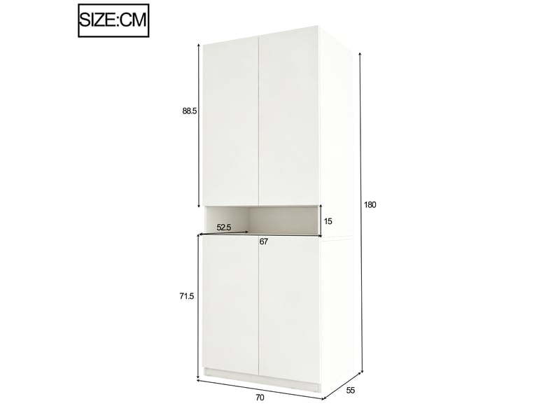  Armoire 2 portes avec niche éclairée par led et penderie, rangement pour chambre, blanche, 70 × 55 × 180 cm  - Conforama E