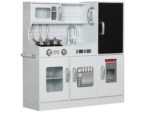 Cuisine jouet pour enfants 83.8x26.8x81 cm avec téléphone, tableau noir, micro-ondes, cuisinière, évier, accessoires, mdf, blanche