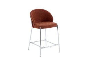 Lot de 2 tabourets de bar bois de peuplier teinté noyer. Acier chromé et tissu texturé terracotta - paul
