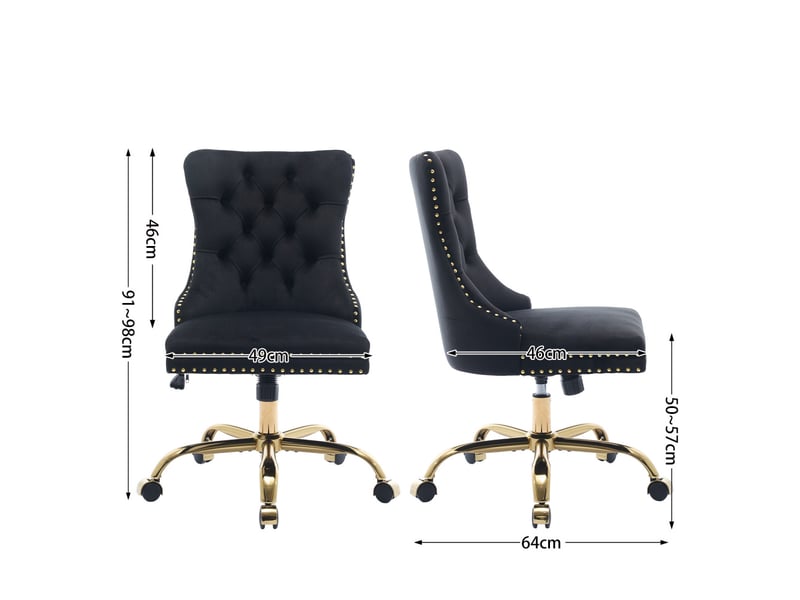  Chaise de bureau en velours capitonnée, structure élastique triple, base métallique élargie et hauteur réglable, 90-98 cm  - Conforama C