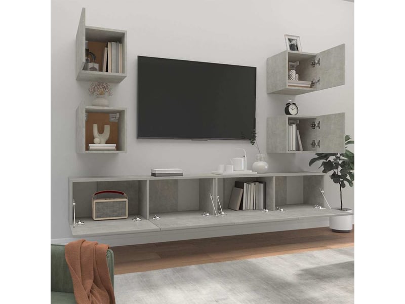  Ensemble de meubles tv 6 pcs gris béton bois d'ingénierie shl67949  - Conforama C