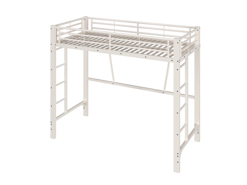 Lit mezzanine 90x200 cm coloris blanc, lit superposé enfant avec double échelle, lit en hauteur métal, sans matelas  - Conforama A