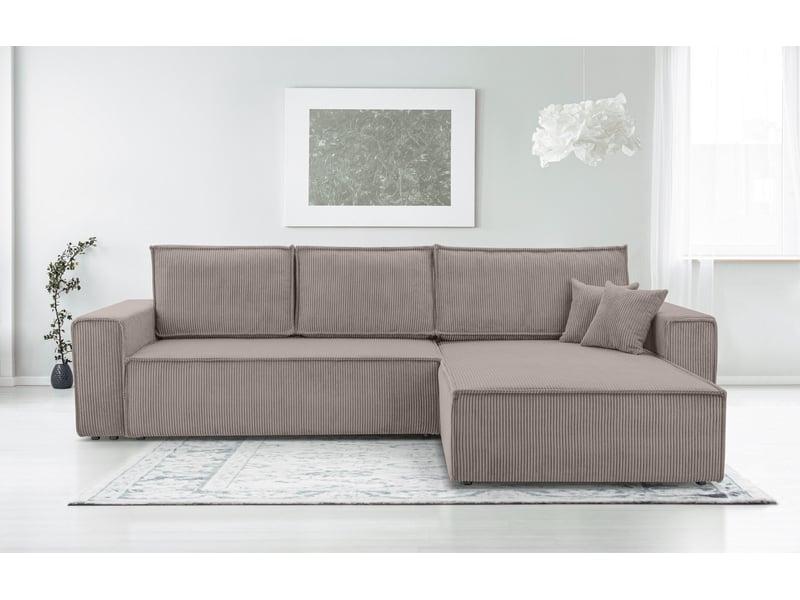 Canapé d’angle en velours côtelé cedria – 287 cm beige CedriaMini - Conforama B