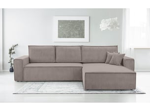 Canapé d'angle réversible convertible <strong>AX LIVING </strong> <strong>CedriaMini</strong> 4 places Velours côtelé beige avec coffre de rangement