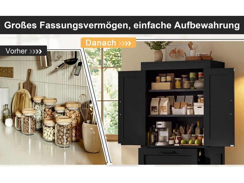 Buffet latéral 60x30x128 cm, armoire de rangement noire avec 2 tiroirs et étagères modulaires, idéal pour cuisine et salon - Conforama W