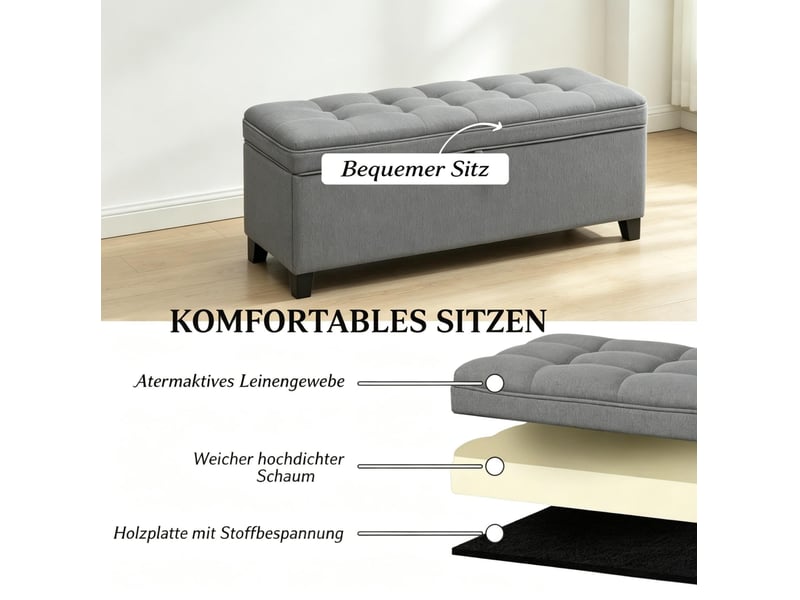  Banc de rangement 120 x 40 cm - gris foncé - assise capitonnée et coffre de rangement 112 l en mdf  - Conforama E