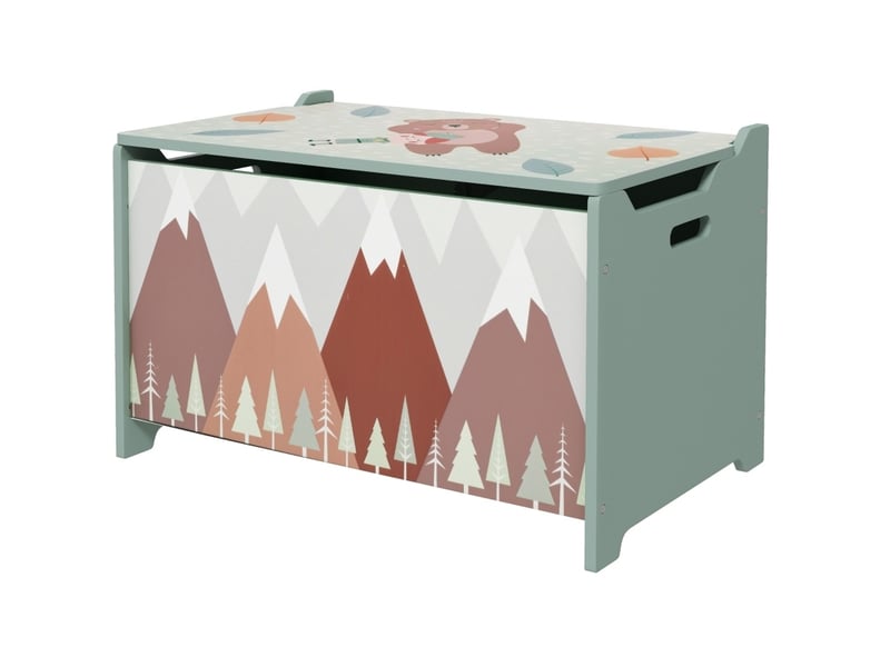  Coffre de rangement pour jouets enfant 60 x 37 x 39 cm – vert – couvercle à charnière de sécurité  - Conforama A