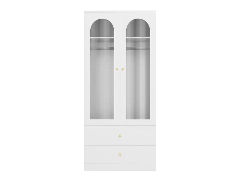  Armoire tcqpz 2 portes en verre cannelé 2 tiroirs et tringle 90 x 50 x 200 cm mdf blanc  - Conforama E