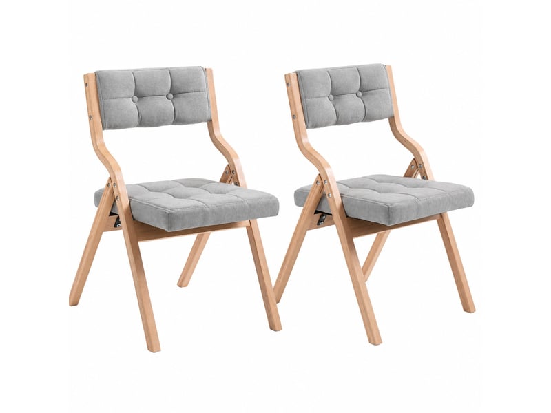  Chaise de salle à manger pliante 2 pièces avec coussin large, dossier incurvé et assise confortable, en bois, gris  - Conforama A
