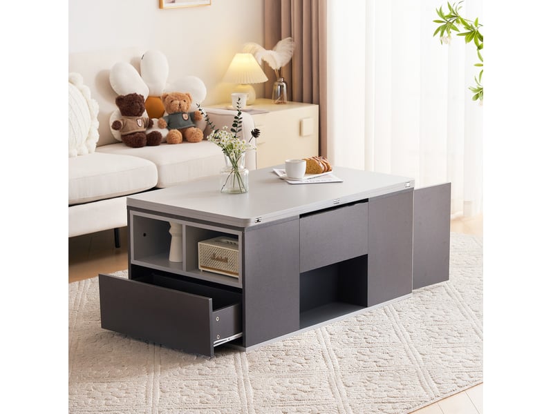  Table basse 2-en-1 réglable en hauteur 100x51x47 cm en panneaux de particules gris  - Conforama D