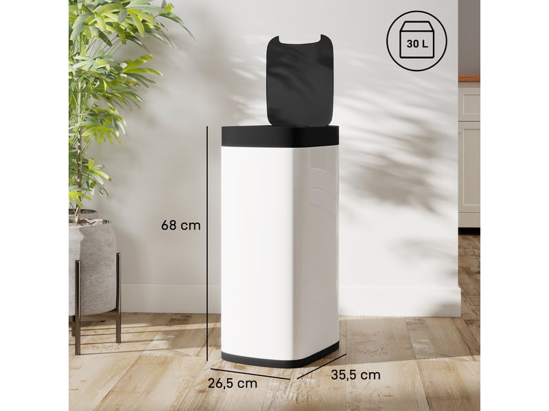  Poubelle de cuisine automatique 50l, poubelle à capteur de mouvement, fonctionne sur piles, 26,5x35,5x68cm, crème  - Conforama E