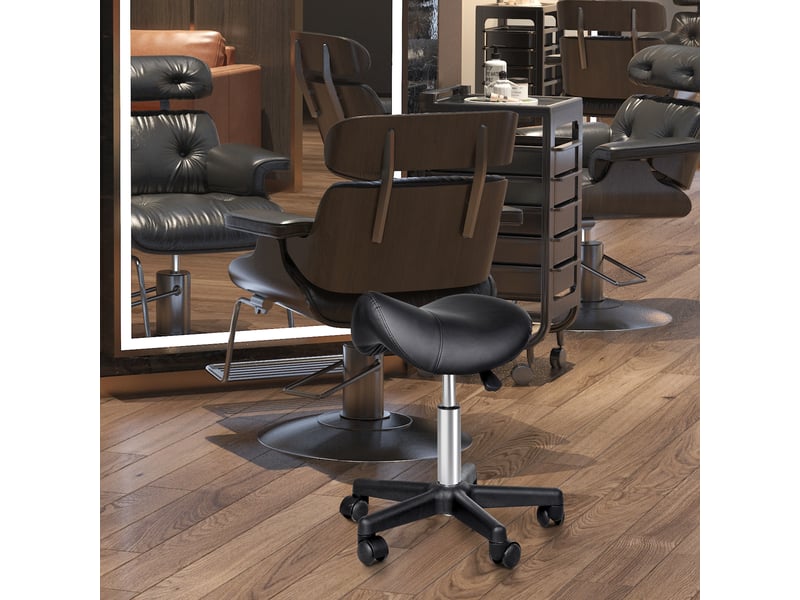  Tabouret à roulettes, tabouret de massage avec hauteur réglable 43-55 cm et selle ergonomique, chaise de travail à roulettes pivotant 360°, pour salon de massage, tatouage, clinique, noir, spa  - Conforama W