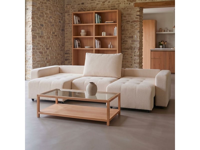 Canapé 3 places convertible et modulable castelo tissu texturé crème Castelo - Conforama C