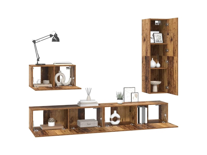 Ensemble meuble tv - banc tv - meuble de rangement 4 pcs bois ancien bois d'ingénierie  - Conforama C