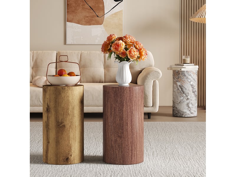  Bout de canapé rond en mdf effet bois, diamètre 30 cm, hauteur 55 cm, marron  - Conforama E