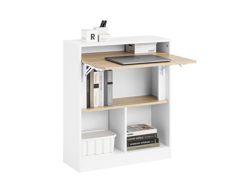 Bureau Pliant Avec Roulettes Et Station De Charge - 80x20 Cm, Multiprise 2 Prises + 2 USB, Pour Petits Espaces
