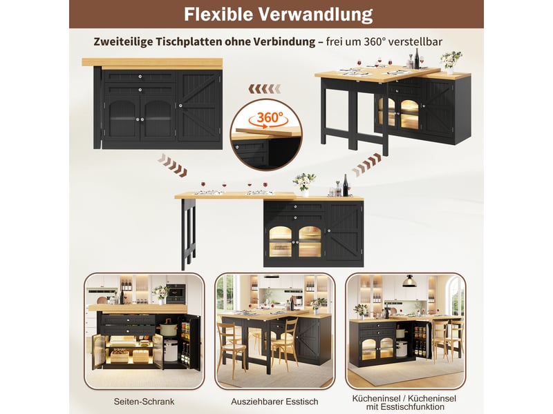  Îlot de cuisine table extensible 120-194 cm rotative 360° en mdf et métal  - Conforama E