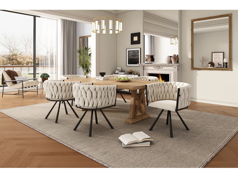  Chaises de salle à manger lot de 6 pivotantes 360° - lpospi - dossier ergonomique, velours, pieds métal - beige  - Conforama E