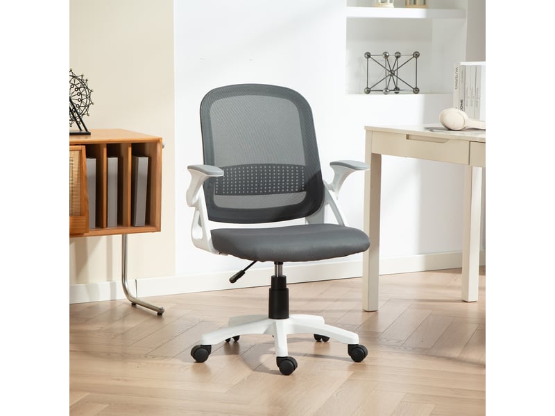  Chaise de bureau ergonomique pivotante en maille respirante, avec accoudoirs rabattables et soutien lombaire, grise  - Conforama C
