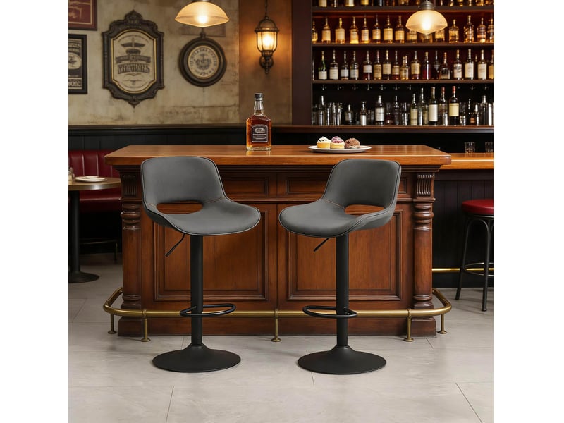 Tabouret de bar réglable et pivotant à 360° avec dossier et repose-pieds, lot de 2 en lin gris - Conforama B