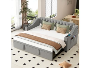 Lit extensible 90x190 cm <strong>FLORAGRACE</strong> <strong></strong> coloris gris