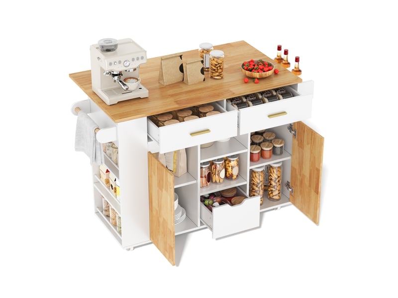  Desserte de cuisine mobile 120x71x90 cm plateau rabattable mdf blanc  - Conforama A