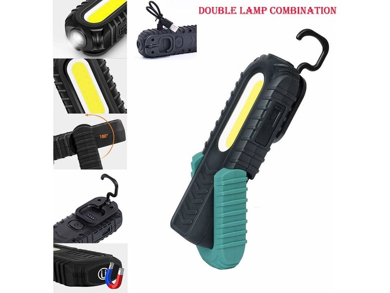  Lampe de travail led rechargeable,lampes d'inspection à led devant cob avec crochet et base magnétique pour voiture, camping, urgence (vert)  - Conforama D