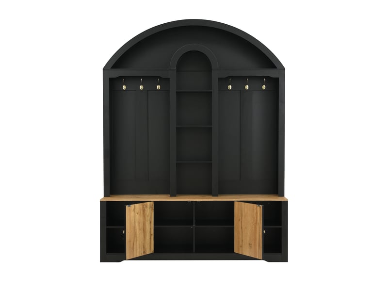 Lit superposé 90x200 cm avec fenêtre et étagères, bandeau led, coffre en bois massif toute hauteur avec barrière de sécurité couleur bois, 140x70 cm - Conforama A