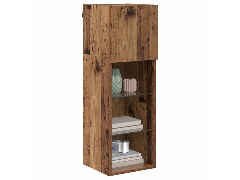  Lot de 2 meuble tv mural, meuble tv suspendu bois ancien bois d'ingénierie shl59179  - Conforama C