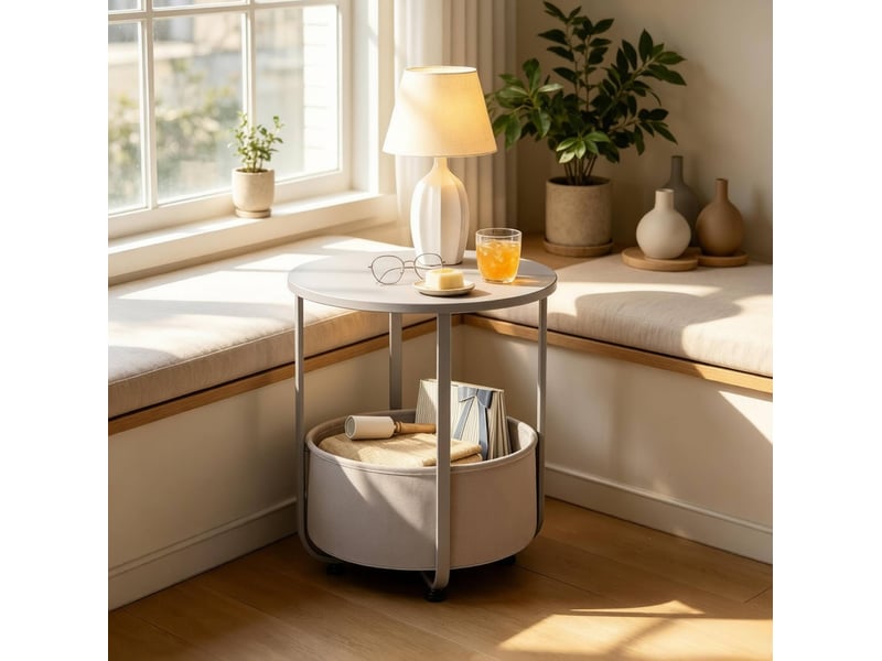  Table d’appoint ronde 45x45x50 cm avec panier métal gris  - Conforama D