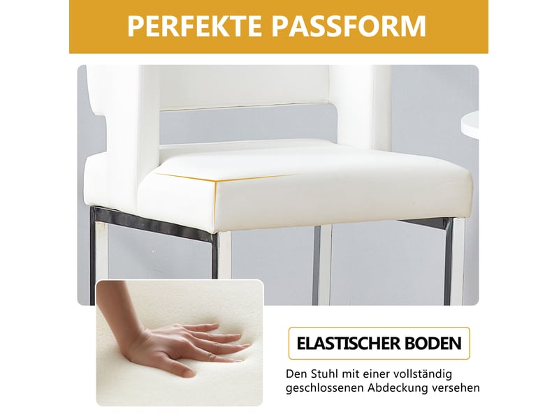  Tabouret de bar lot de 2 avec assise rembourrée carrée et structure stable, en métal et simili cuir blanc argenté  - Conforama E