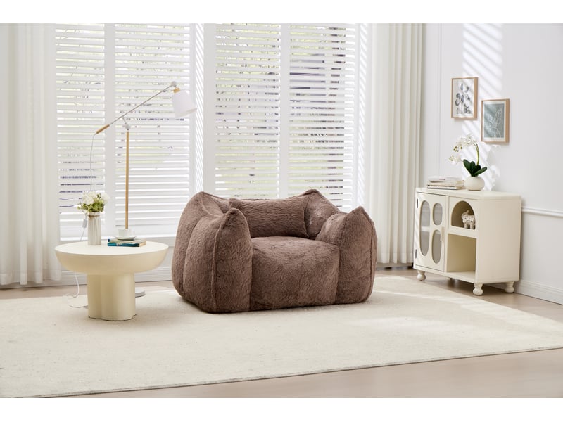  Fauteuil pouf confortable en fausse fourrure,marron  - Conforama E