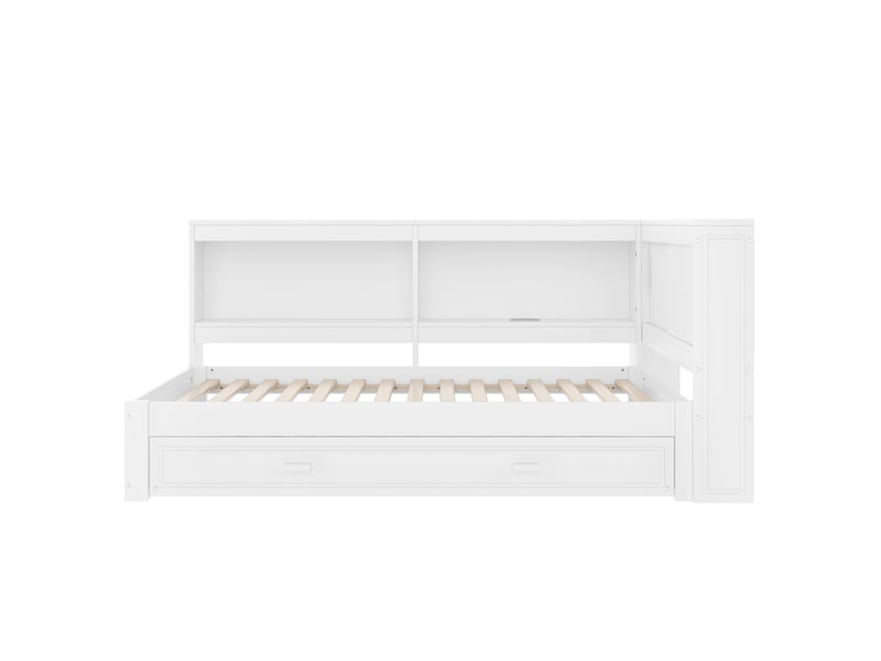  Canapé-lit gigogne 90x200 cm blanc avec led, usb, type-c et prise intégrée  - Conforama A