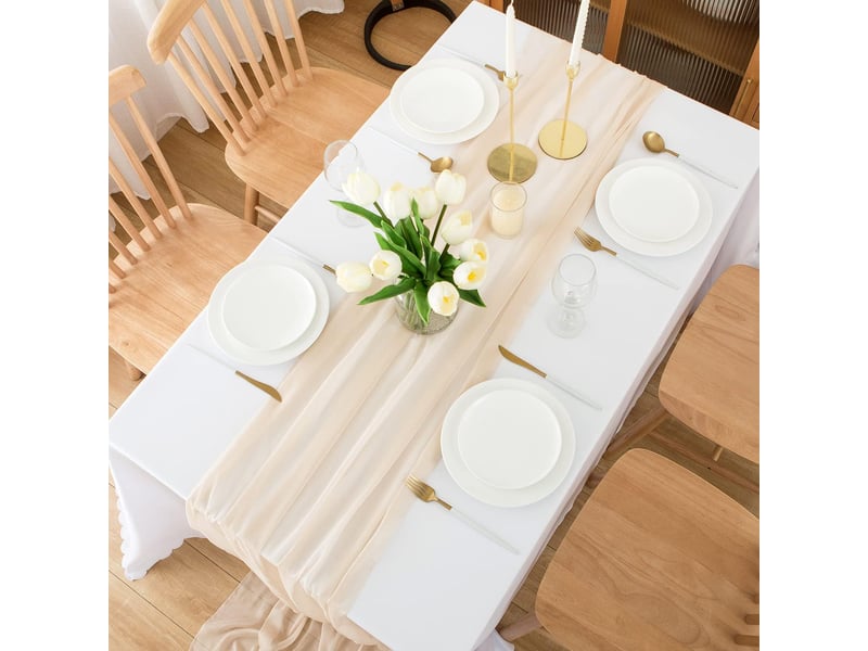 Chemin de table en mousseline de soie décoration de table pour anniversaire, mariage - 75 x 300 cm - champagne - Conforama E