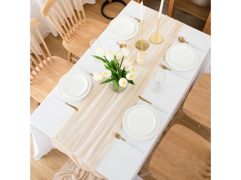  Chemin de table en mousseline de soie décoration de table pour anniversaire, mariage - 75 x 300 cm - champagne  - Conforama E