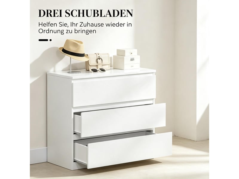  Commode 3 tiroirs sans poignées blanc 80 x 39 x 73 cm T5828P561735 - Conforama D