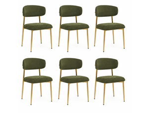 Lot de 6 chaises de salle à manger 51x50x81 cm, assise rembourrée, patins réglables, métal et bois, vert et doré