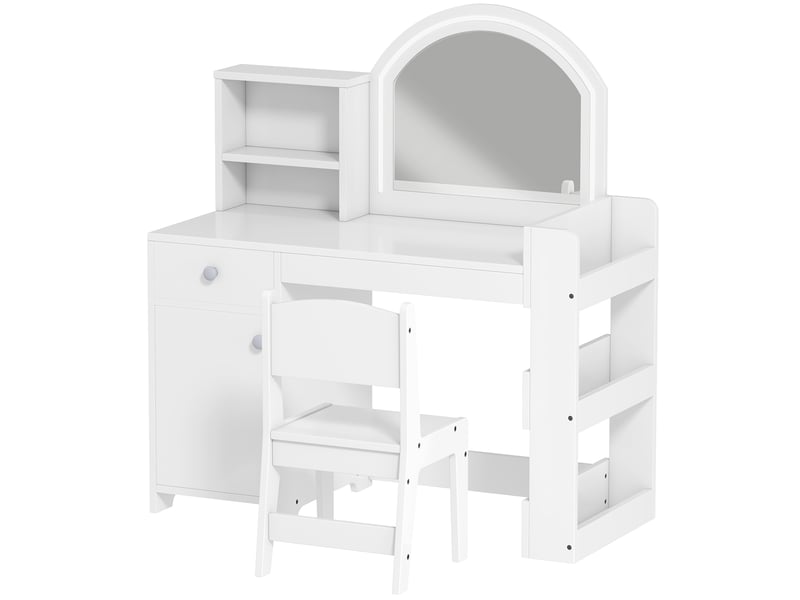  Coiffeuse pour enfants avec tabouret et miroir led, table de maquillage pour 3 à 8 ans, 88,6 x 38,8 x 96,9 cm, blanc  - Conforama B