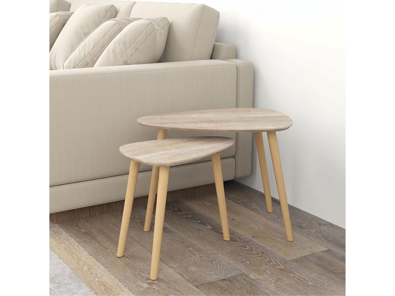  Lot de 2 tables basses gigognes design pieds scandinave en bois et plateau en bois, aspect naturel  - Conforama A