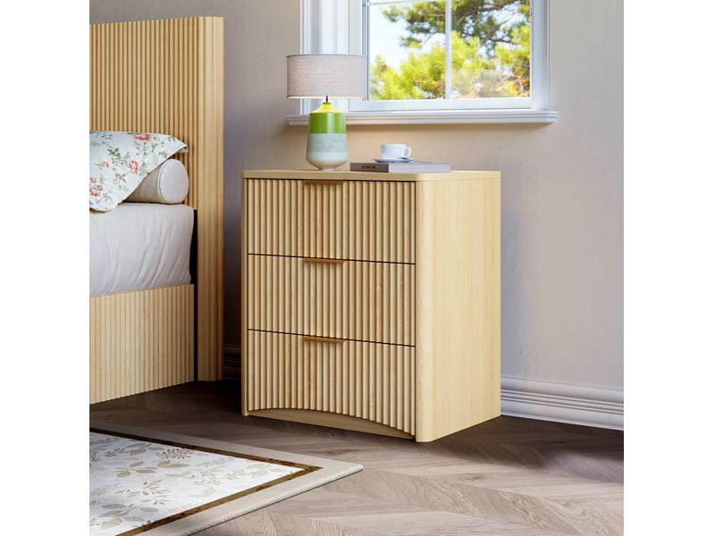  Table de chevet tcqpz 3 tiroirs 58 x 38 x 64 cm mdf chêne poignées en métal doré  - Conforama B
