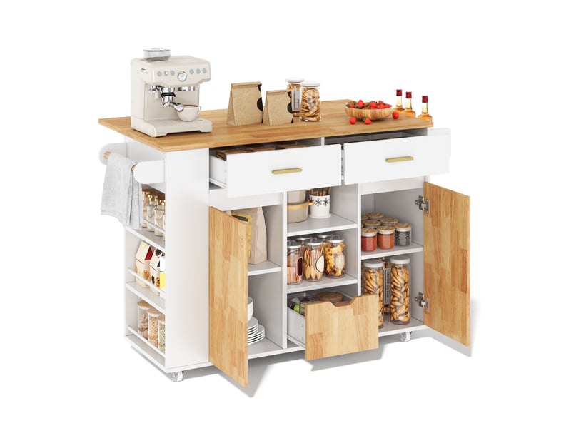 Desserte de cuisine,120x71x90 cm,avec plateau rabattable,mdf,blanc effet bois  - Conforama A