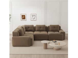 Canapé d’angle modulaire 4 places en velours côtelé marron - 295 x 206 x 69 cm
