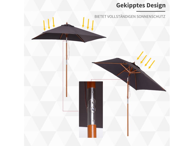  Parasol de jardin inclinable en polyester avec mât en bois de sapin, 3 positions, gris foncé, 200 x 150 x 235 cm  - Conforama C