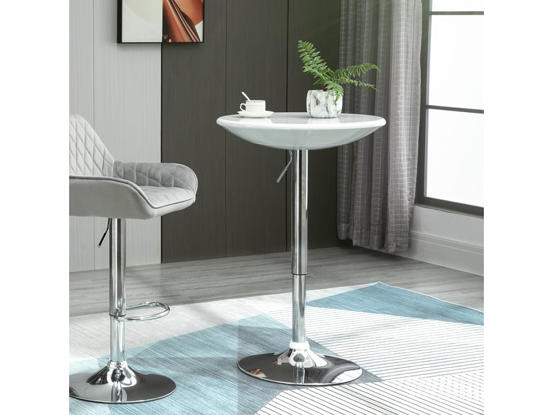  Table bar, table à manger moderne, bistro réglable, haute, comptoir, bureau, ronde, métal, laque abs, blanche, ø61x76-97 cm.  - Conforama C
