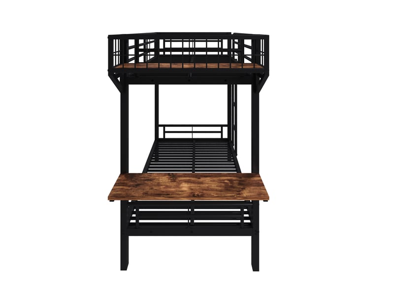  Lit superposé enfant 90x200 cm avec bureau de 70 cm et niche ouverte montables à gauche ou à droite, 2 couchages, échelle, sans matelas, métal noir Seren Glow - Conforama E