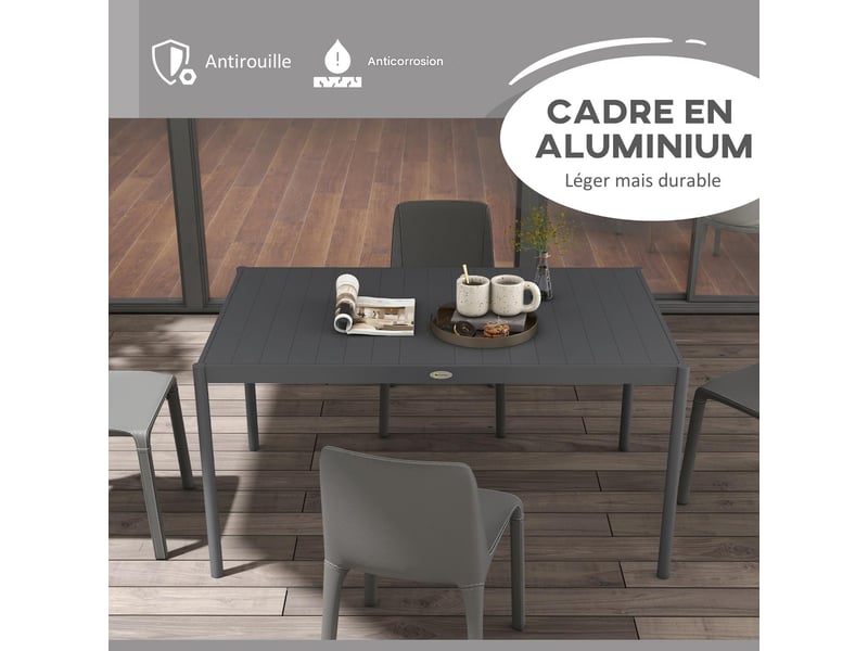  Table de jardin rectangulaire 6 personnes aluminium gris 145 x 90 x 74 cm  - Conforama D