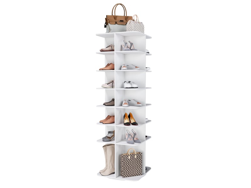 Meuble à chaussures rotatif 60 x 60 x 184 cm blanc pvc, 7 niveaux pour 28 paires et rangement gain de place - Conforama A